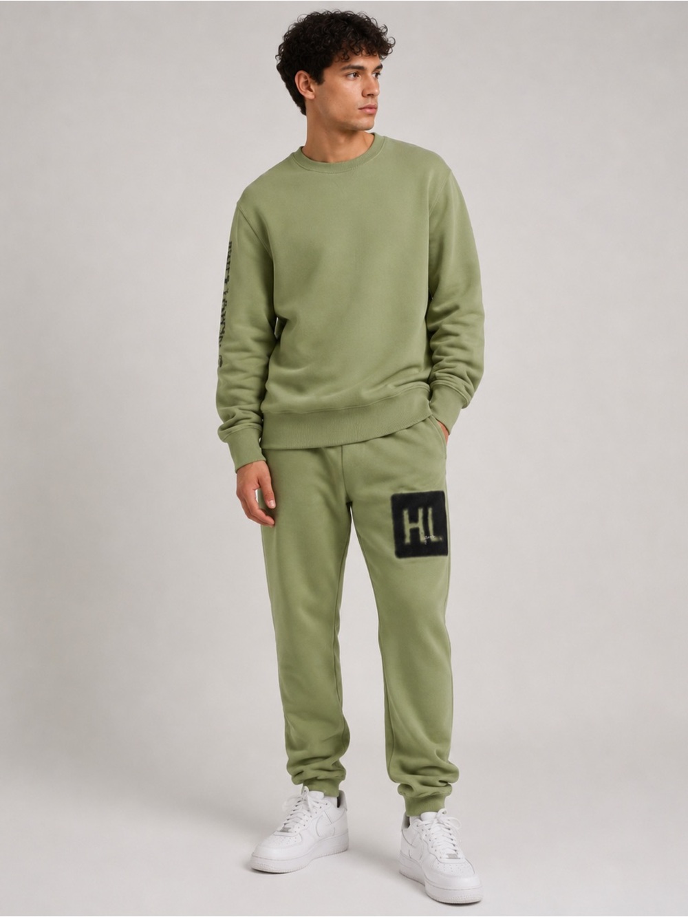 Helmut Lang Blur Logo Sweatshirt & Jogger Set Sage Green M